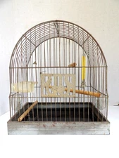 Vintage Hendryx Dome Metal Birdcage Bird Cage w/ Feeders Perches Mirror 30-40's
