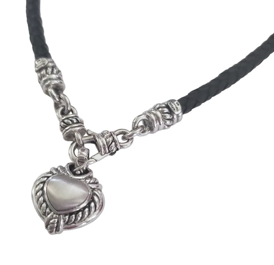 Collar de cuero negro Judith Ripka JR 925 reversible de plata de ley circonita cúbica corazón Foto 3 de 4