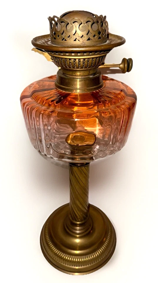 Antique Baccarat Rose Tiente Kerosene Banquet Lamp w/ Thos Rowatt Duplex Burner - Image 4 of 4