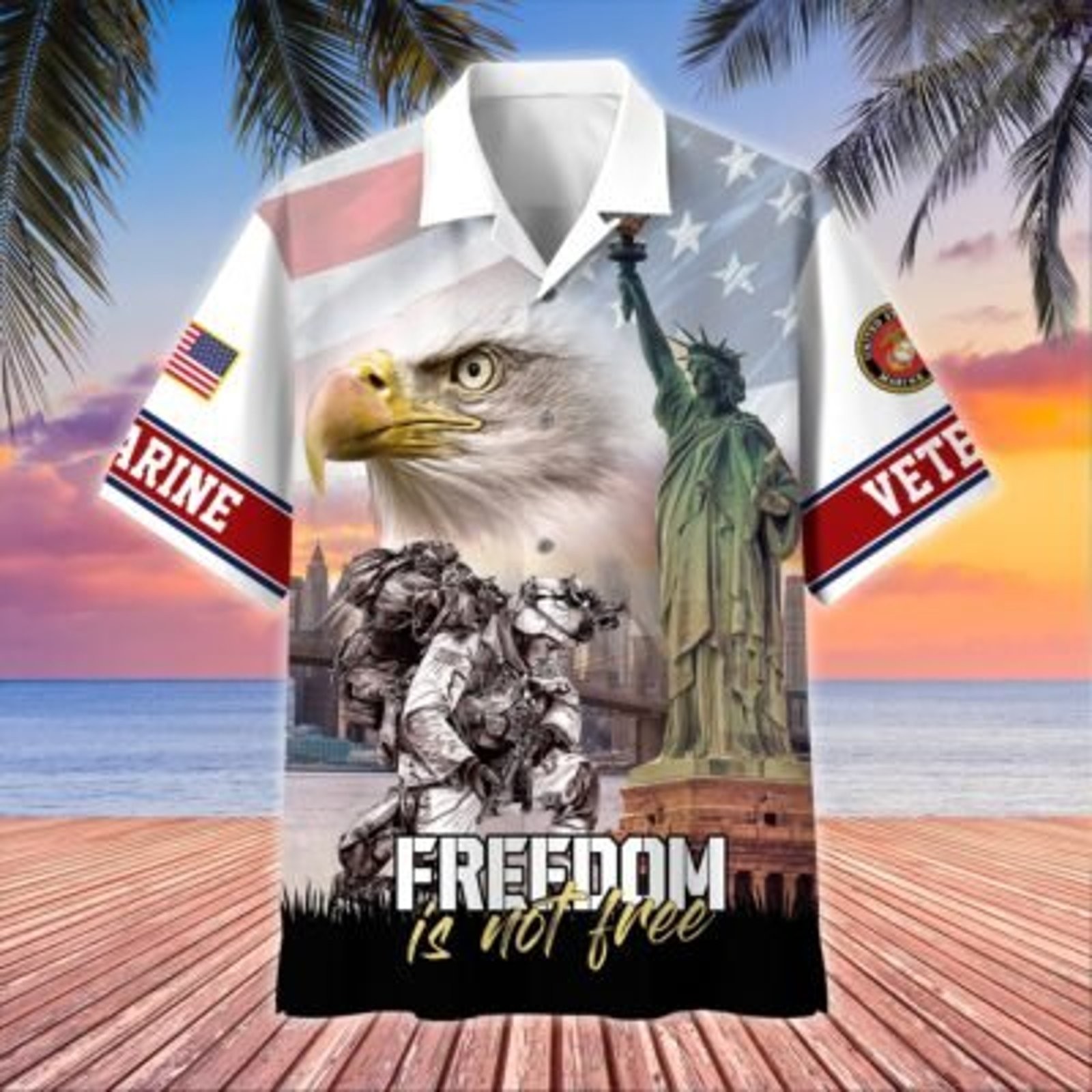 US Marine Veteran Hawaiian Shirt Military Casual S-5XL