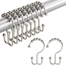 Amazer Shower Curtain Hooks, Rust-Resistant Metal Double Shower Curtain Rings fo