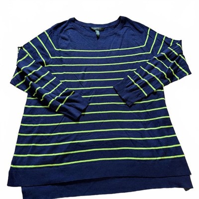 LAUREN RALPH LAUREN Navy/ Green light weight Pullover Sweater Wms SZ 2x Preppy