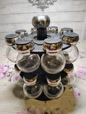 Revolving Spice Jar Organizer For 16 Jars Two Tier  Black And Chrome Lazy Susan