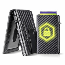 Men's Slim PopUp Bifold Carbon Fiber Wallet, RFID Blocking, Money Clip, Men Gift