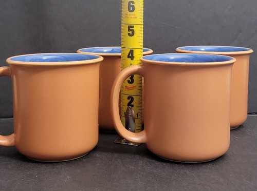 Vintage Crown Corning Japan Terra Cotta Sonora Set Of 4 Coffee Mugs Blue Inside - Picture 14 of 15