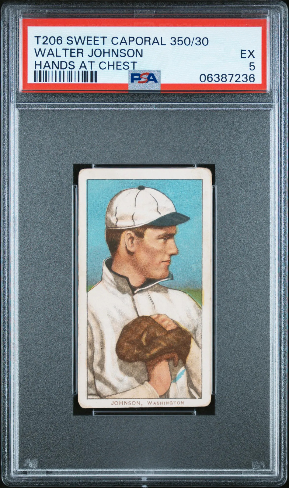 1909-11 T206 Sweet Caporal 350/30 Walter Johnson Hands At Chest PSA 5