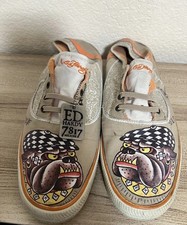 ED HARDY CANVAS SNEAKERS BULL DOG METAL TAG MENS 11 WOMENS 12 VINTAGE Y2K