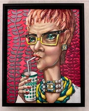 Original Mixed Media Painting Modern Portrait Contemporary Art 11 x 14" Framed