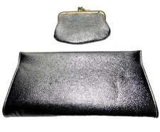 Vtg 60s 70s Silver Metallic Clutch & Coin Purse Set Mod Disco Space Age