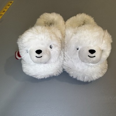 Girls White Polar Bear Wearing Scarves Slippers Fuzzy Soft Size 7/8 Winter Cute