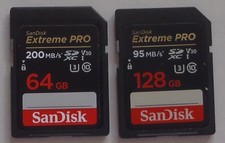 SanDisk 128GB 95MB/s and 64GB PRO SDXC UHS-I 200MB/s Extreme V30 Memory Card