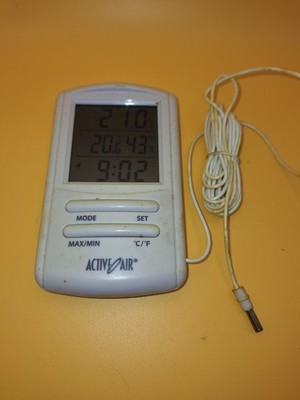 Active Air Hygro-thermometer with built in Alarm Clock/Timer. 9' Cable