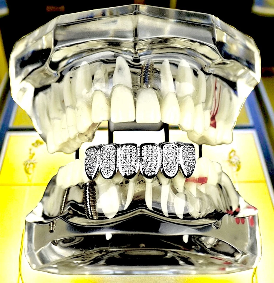 Премиум Iced Grillz — серебристые нижние зубы, имитация фианита хип-хоп блестящий гриль - Изображение 3 из 4