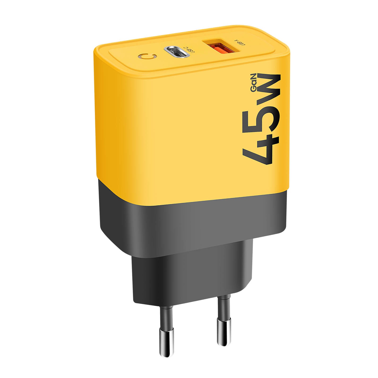 Chargeur USB C jaune 45W GaN pour éviter les oublis et charger rapidement