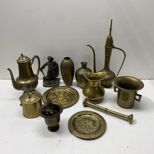 Vintage Brass Decor Lot 12 Pieces Teapot Figurines Mortar Pestle Middle Eastern