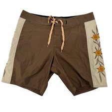 Howler Bros Gaucho Board Shorts Swim Trunks Size 33 Brown Floral Embroidered