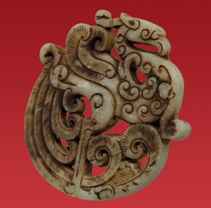 Pingente de jade chinês antigo intrincado escultura em fênix decoração aberta - Imagem 3 de 4