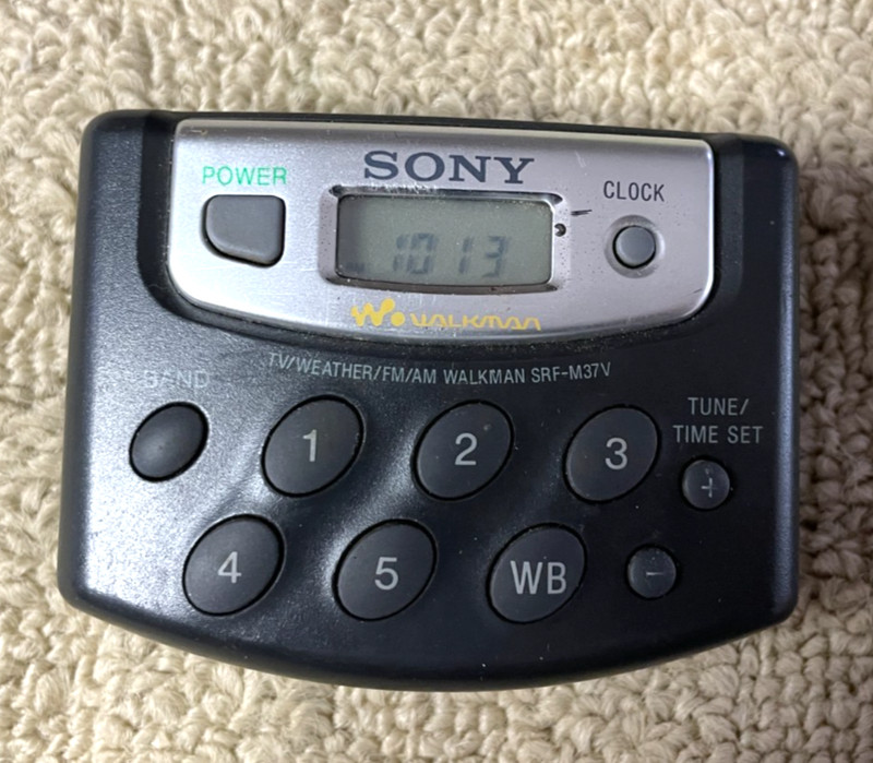 Sony Walkman SRF-M37V Portable AM/FM Weather TV Band Radio W Clip & Buds Tested