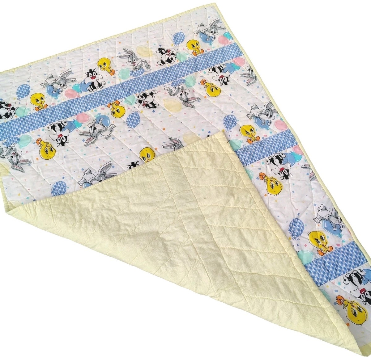 Vintage 90s Baby Looney Tunes Quilted Crib Blanket Bugs Silvester