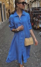 Zara shirt dress Womens blue midi button front collar size L