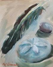 MONA VIVAR Original 10x8 Zen Nature Feather Rock Shell Impressionism Painting