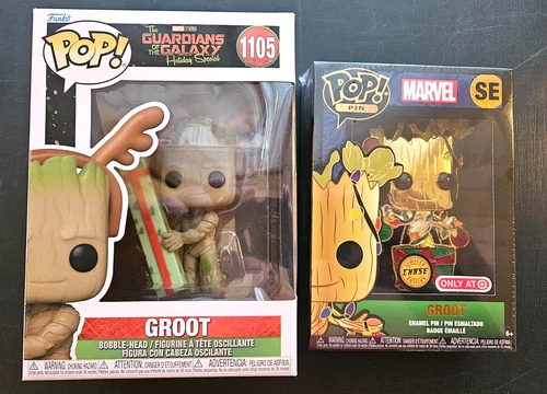 Funko Pop and Enamel Pin Groot Marvel’s Christmas Baby Groot Target CHASE