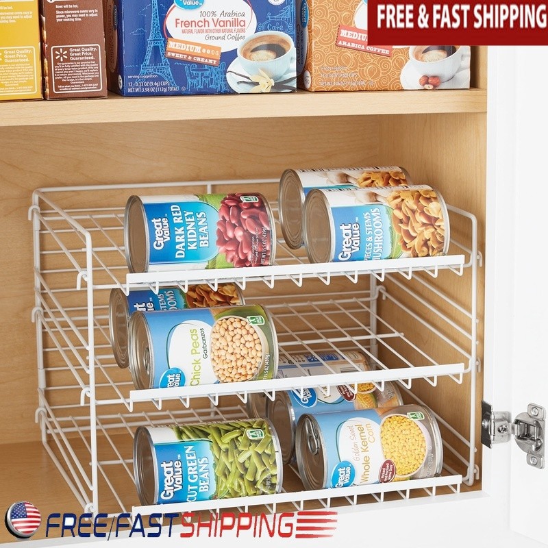 3 Tier Can Organizer Adjustable Storage Rack Kitchen Cabinet Stacking Organizer