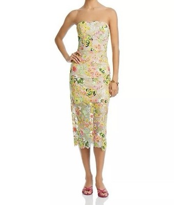 Milly New Kait Botanical Petals Sequin Embroidered Dress Size 6