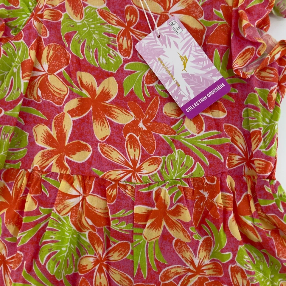 NUEVO Vestido Tommy Bahama Niñas Talla 6 Rosa Verde Floral Sin Mangas Calado Verano Foto 3 de 4