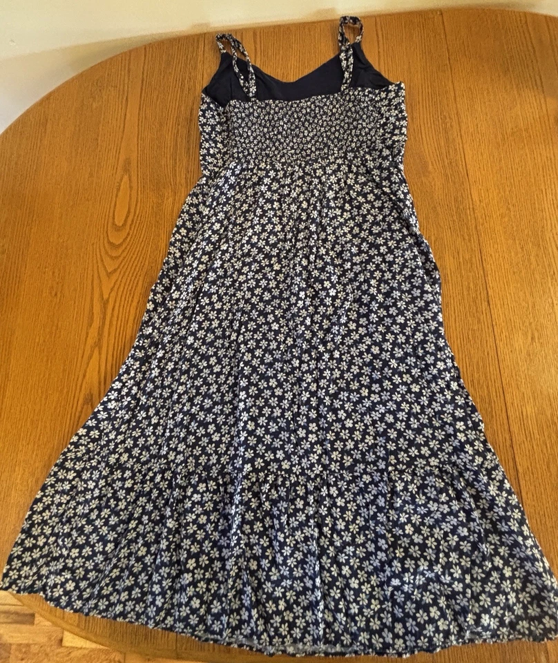 Old Navy Sundress Sz M Cami Blue Floral Smocked Dress Cottagecore Tiered - Image 2 of 4