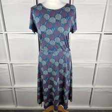 Seasalt Overprinting Dress Size 12 Floral Green Blue Jersey Belt Short Sl. VGC