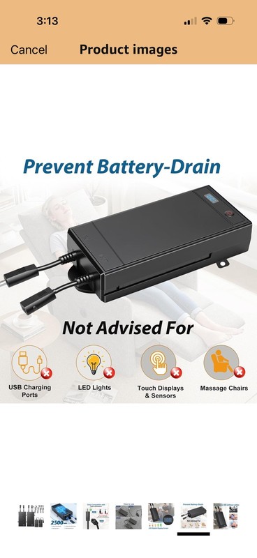 Battery Pack for Reclining Furniture 2500mAh Universal Wireless 2-Pin w Charger