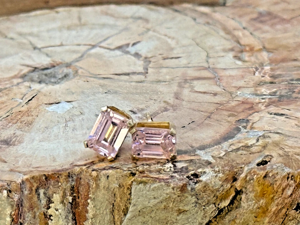 Aretes vintage de turmalina rosa de oro amarillo macizo de 14k--KBB214,25 Foto 2 de 4