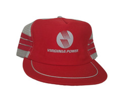 VTG Virginia Power 3 Stripe Mesh Snapback Trucker Hat Gray & Red Made in USA