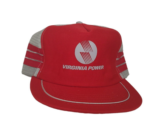 Chapeau de camionneur vintage Virginia Power 3 bandes maille snapback gris et rouge fabriqué aux États-Unis - Photo 1/18