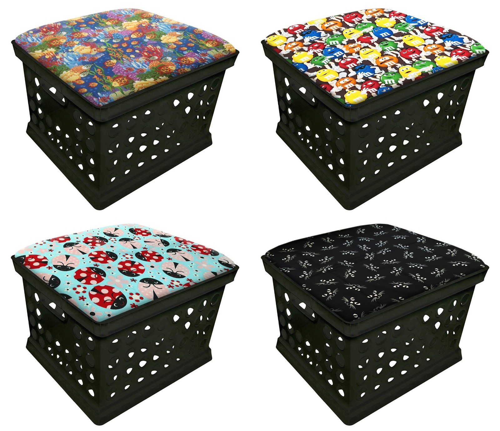 Black Ottoman Bench Storage Utility Crate Novelty Fabric Removable Seat Cushion