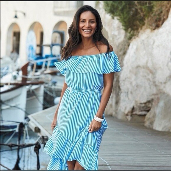 Tommy Bahama Palm Party Off-The-Shoulder Flounce Midi Dress Size Large |  eBay