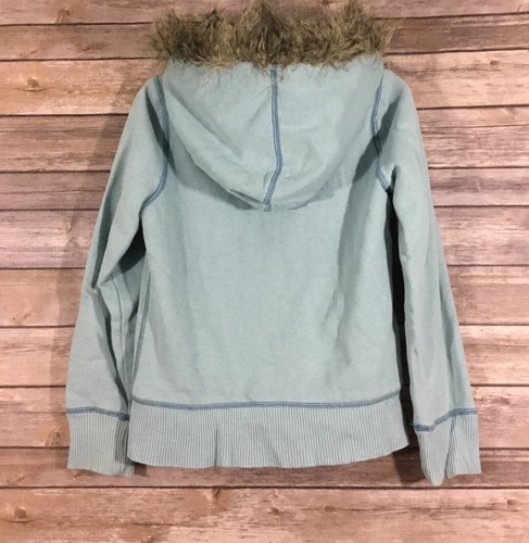 Gap Kids Girls Full Zip Soft Fur Lined Hoodie Large 10 Blue White Silver GUC 314 - Picture 6 of 11