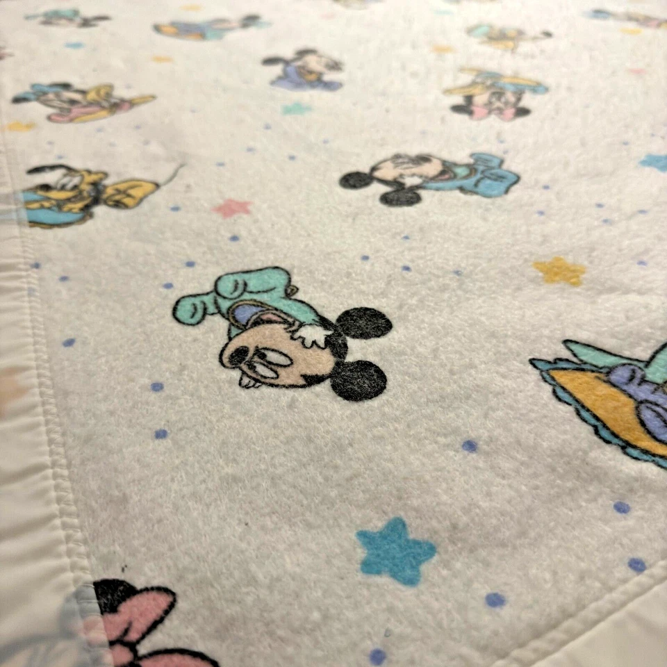 Manta de bebé de franela de algodón vintage Dundee Mickey Mouse Minnie Pluto Disney LEER Foto 3 de 4