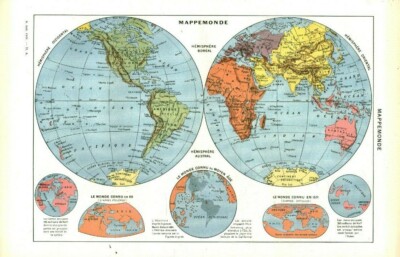 Altes Dokument Weltkarte Nordhalbkugel aus dem Buch von 1949 