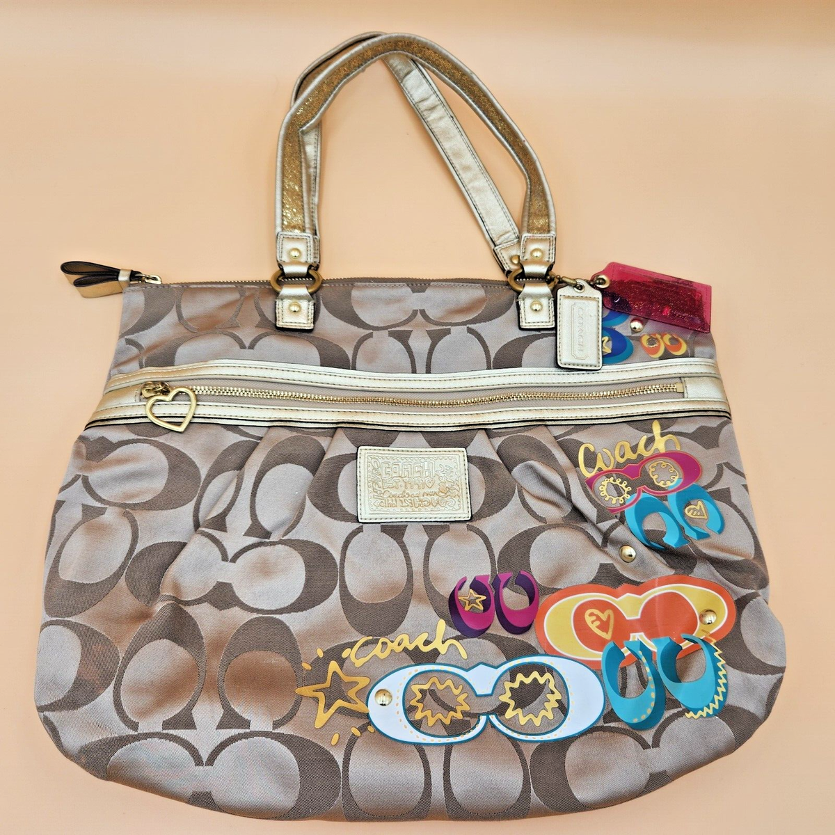 Coach Poppy Applique Shoulder Bag Pocket Tote F20099 Rare Limited