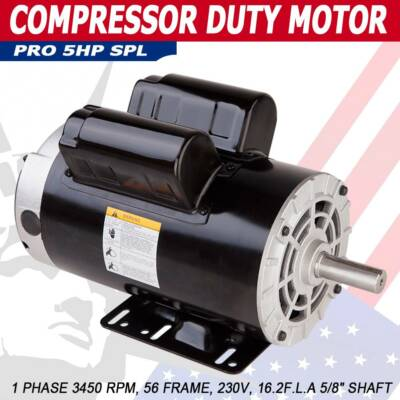 #ad #ad 5 HP SPL 3450 RPM Air Compressor Electric Motor CCW 230V 56Frame 5 8quot; Shaft $146.29