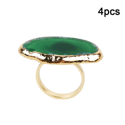 6Pcs Green Agate Napkin Rings Metal+Agate Serviette Buckle Holder Home  Decor