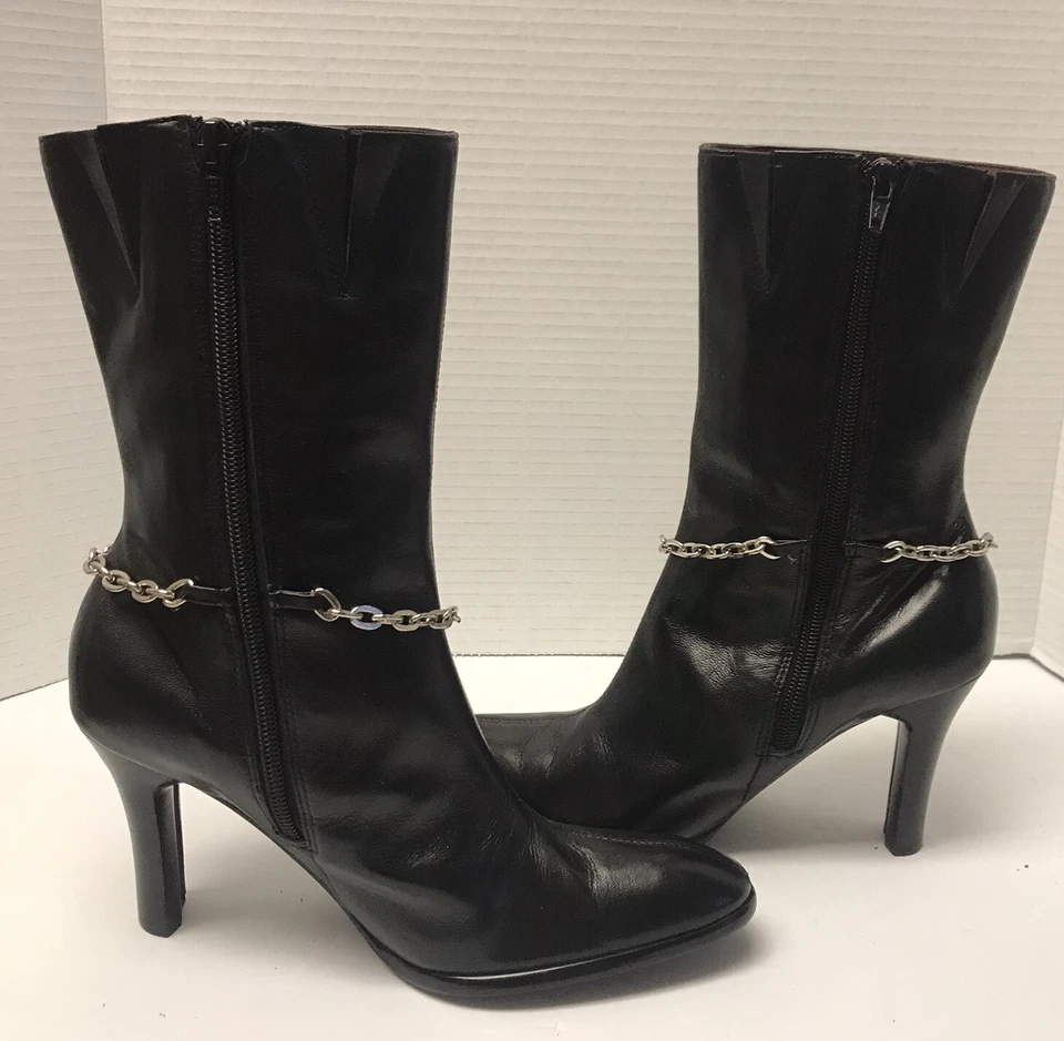 Botines Hillard & Hanson Talla 6.5M Cuero Negro Cadena Acento Punta Foto 4 de 4