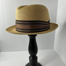 Bianchi Straw Fiesta Milan Fedora Pork Pie Hat 6 7/8 Ecuador Hat Co Baltimore
