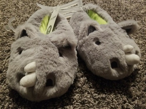 Toddler Boys Size Large 9/10 Cat and Jack Hoppy Rhino Monster Moccasin Slippers - Picture 2 of 4