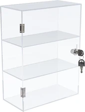 3 Shelf Acrylic Display Case with Lock and Keys, Clear Collectibles Showcase Cou