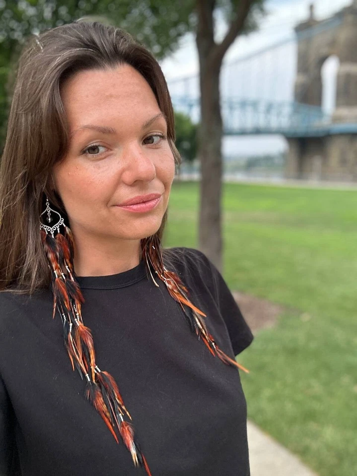 Title: Long Boho Feather Earrings with Beaded Accents – Tribal Inspired Jewelry - Image 3 of 4