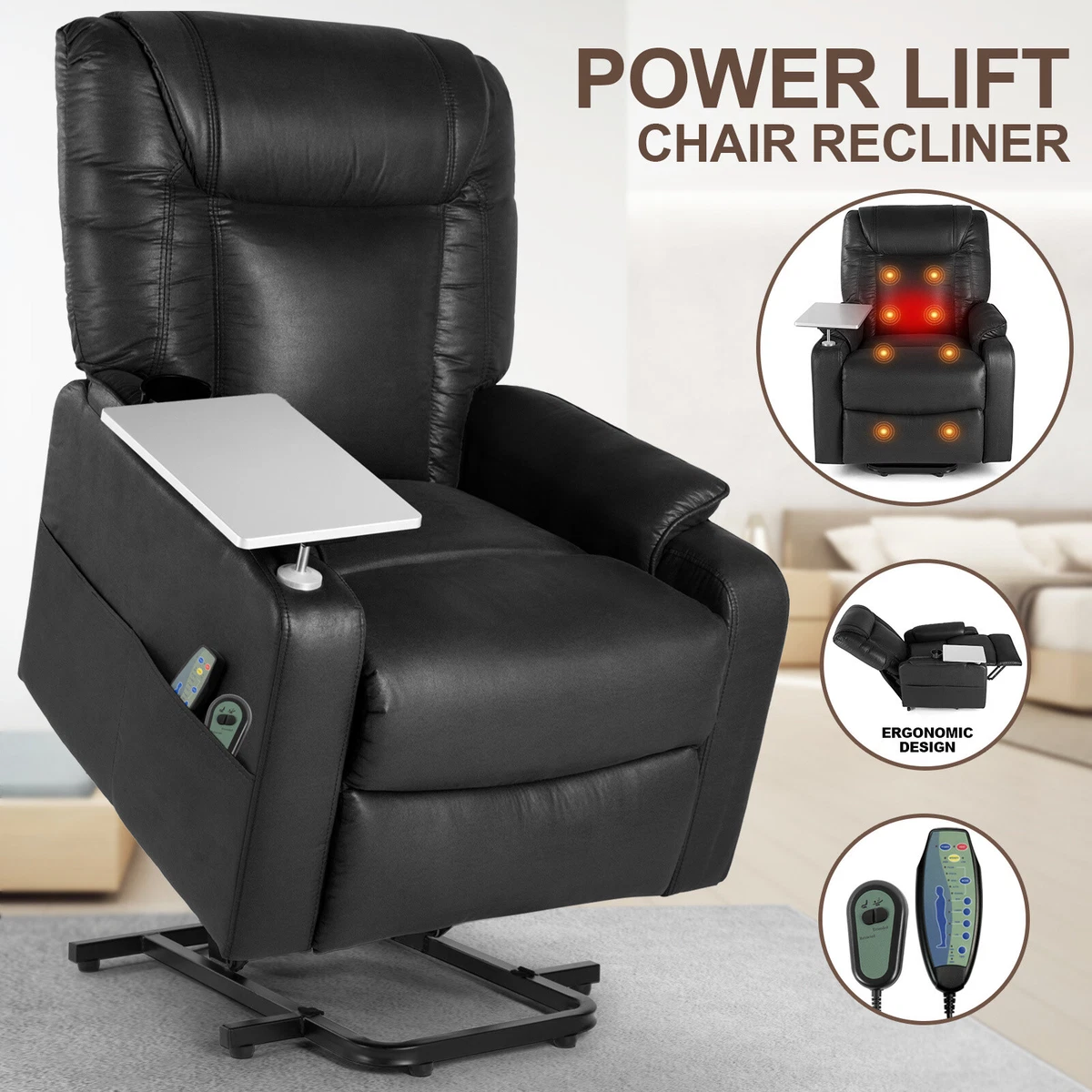 Full Body Electric Power Lift Massage Recliner Chair Leather