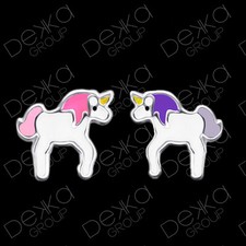 925 Sterling Silver Unicorn Stud Earrings Studs Girls Women Children Pink Purple